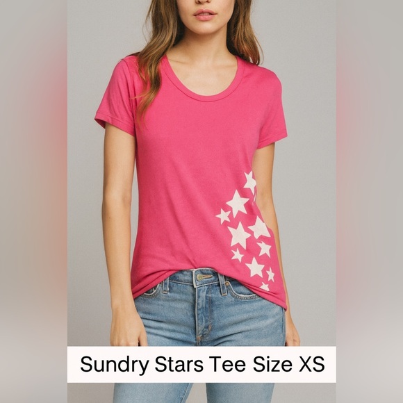 Sundry Tops - Sundry Pink Stars Graphic Tee Short Sleeve Cotton Blend Top Size XS